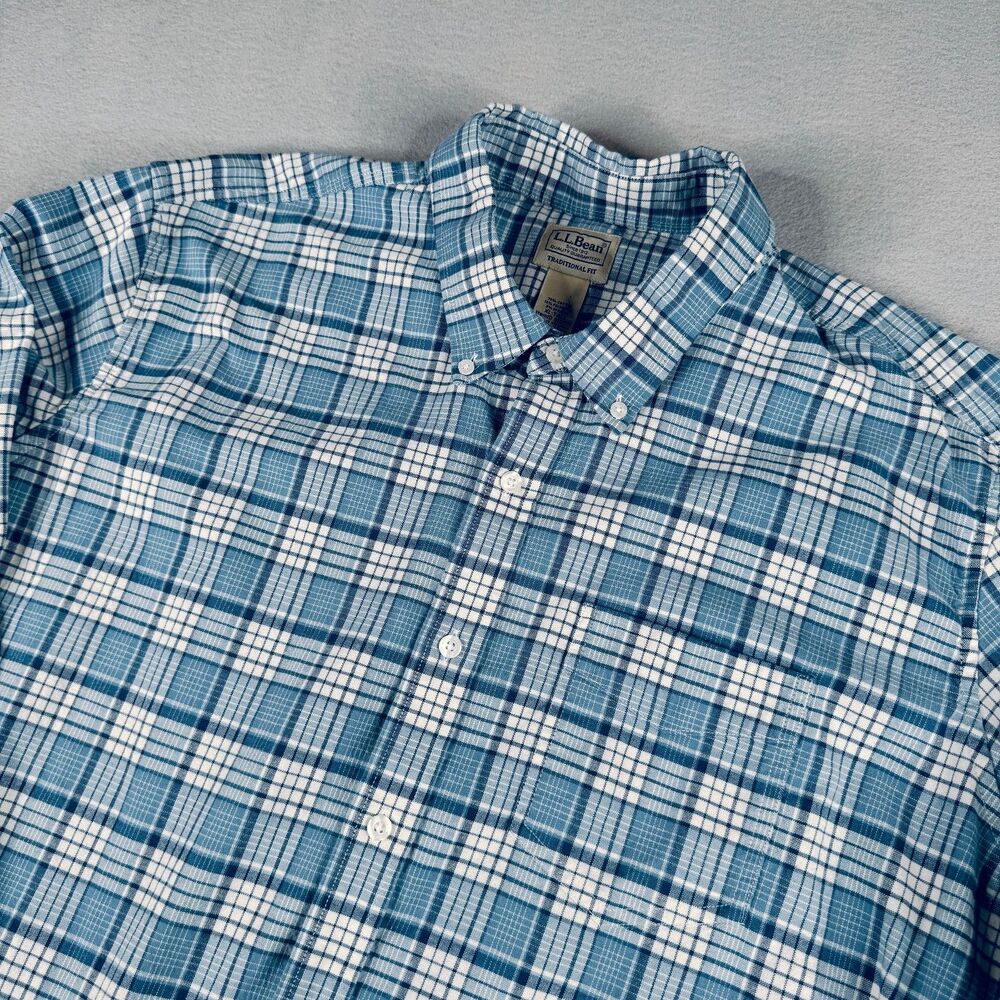 L.L. Bean Men's Traditional Fit Blue Plaid Button Down 510031 , Size XL Tall